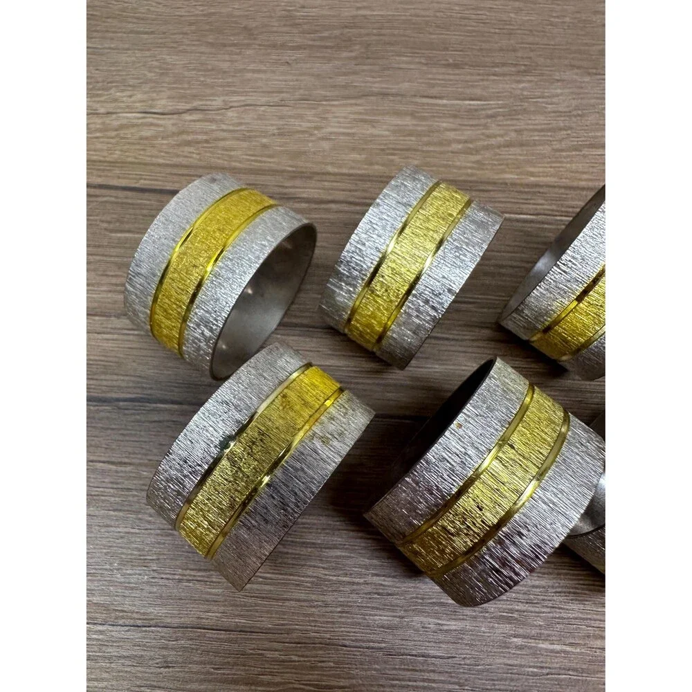 Vintage Mixed Metal Brushed Texture Napkin Rings Silver and Gold Set of 8
